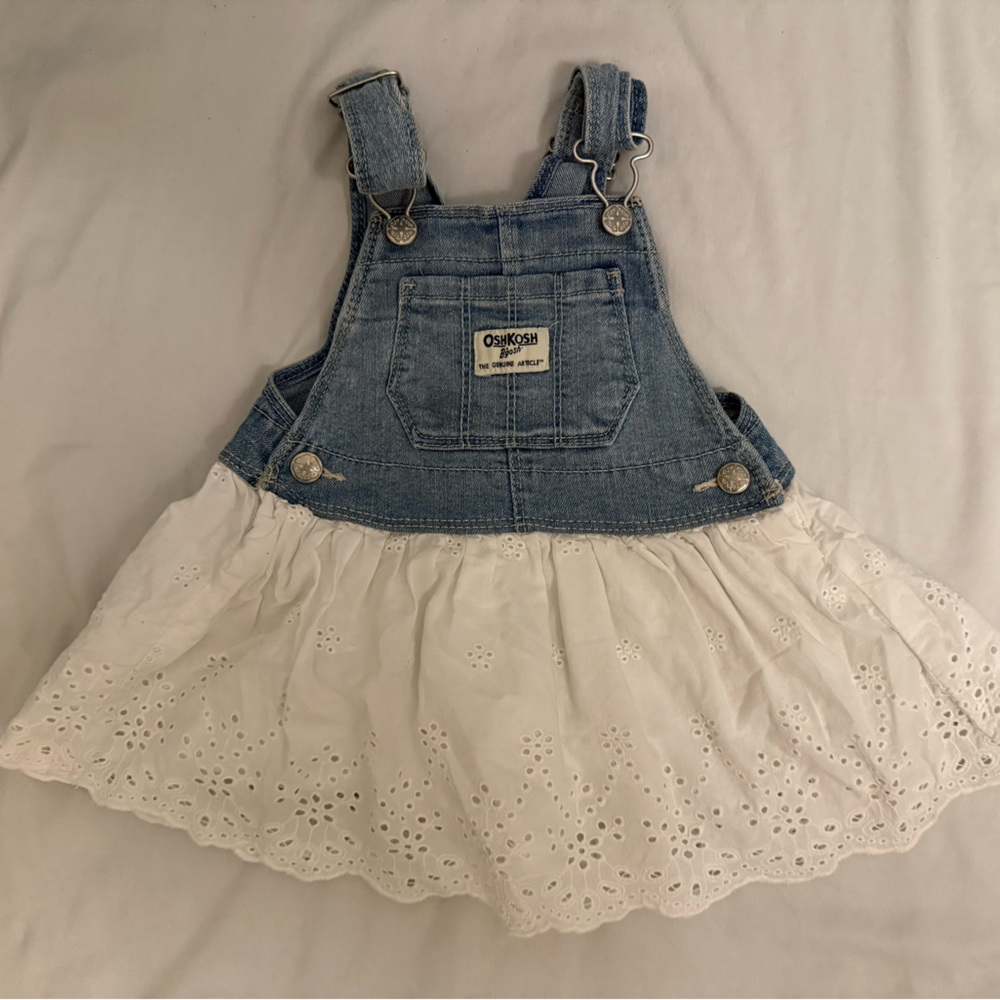 Oshkosh Denim Overall Dress with White Eyelet Skirt
